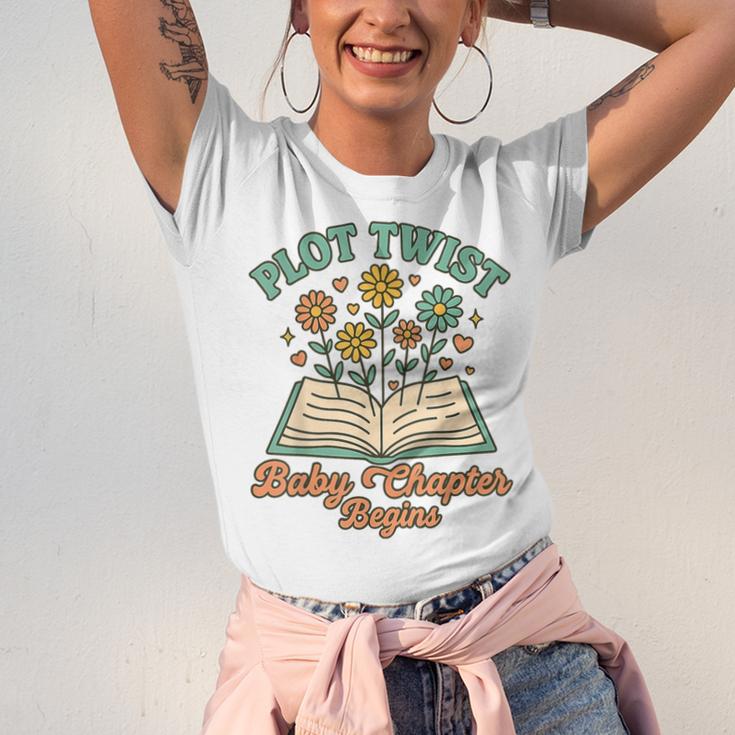 Pregnancy Announcement Book Lover Reveal Pregnant Unisex Jersey T-Shirt