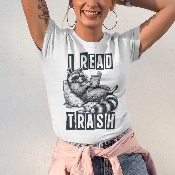 Racoon Reading Spicy Smutty Book Booktok I Read Trashy Books Unisex Jersey T-Shirt
