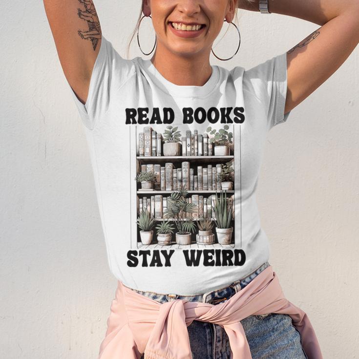 Read Books Stay Weird Book Lover Joke Introvert Reading Premium Unisex Jersey T-Shirt