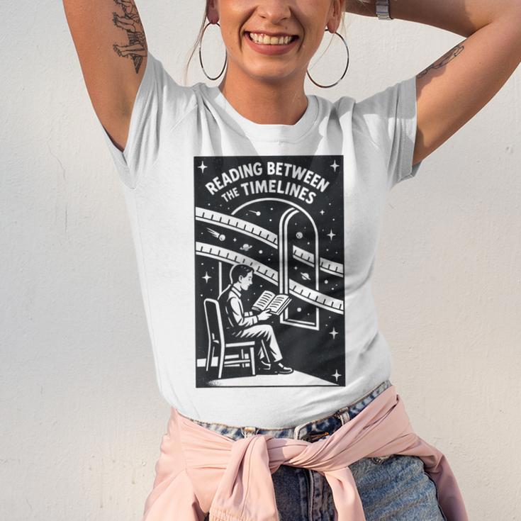Reading Between The Timelines Time Travel Books Unisex Jersey T-Shirt