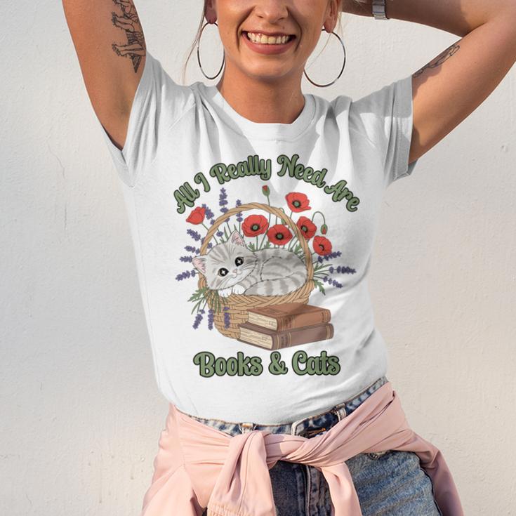 All I Really Need Are Books And Cats Book Lover Tee Unisex Jersey T-Shirt All I Really Need Are Books And Cats Book Lover Tee Unisex Jersey T-Shirt