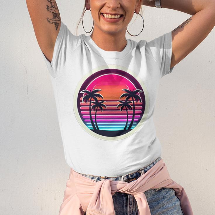 Retro 80s Synthwave Sunset & Palm Trees Retro Nostalgia 80s Unisex Jersey T-Shirt