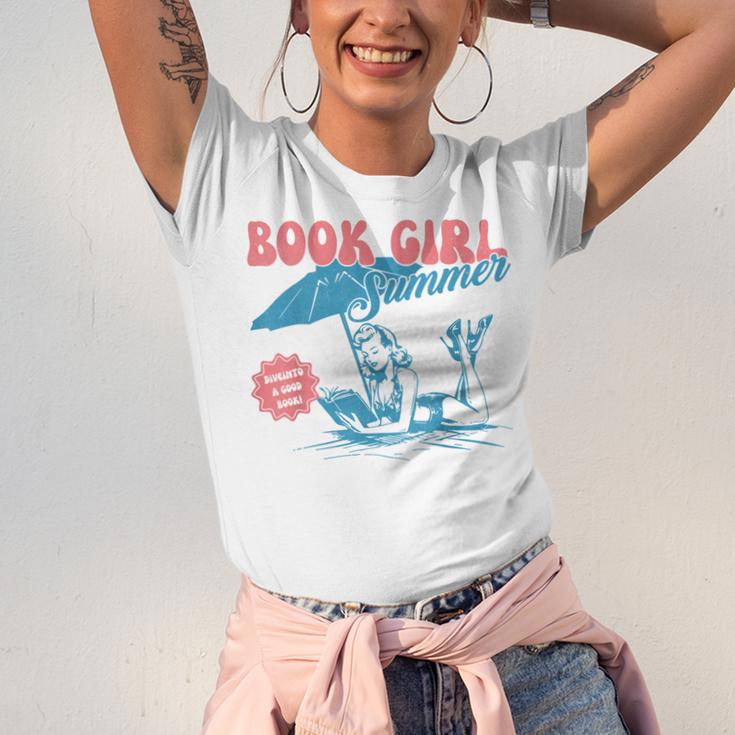 Retro Book Girl Summer Beach Vacation For Book Lover Unisex Jersey T-Shirt