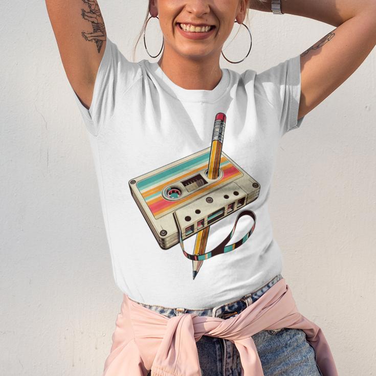 Retro Cassette Tape & Pencil Rewind Nostalgia Party 80s 90s Premium Unisex Jersey T-Shirt