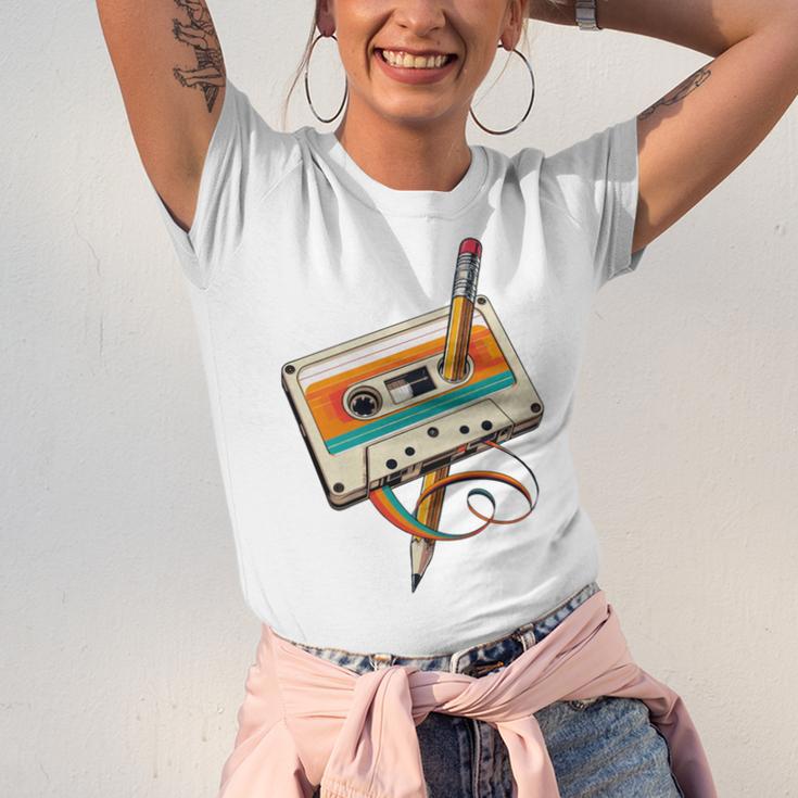 Retro Cassette Tape & Pencil Rewind Nostalgia Party 80s 90s Unisex Jersey T-Shirt
