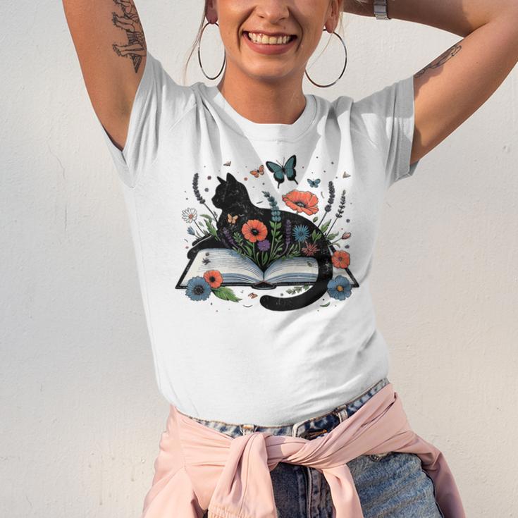 Retro Cute Cat Floral Book Librarian Vintage Floral Cat Book Unisex Jersey T-Shirt Retro Cute Cat Floral Book Librarian Vintage Floral Cat Book Unisex Jersey T-Shirt