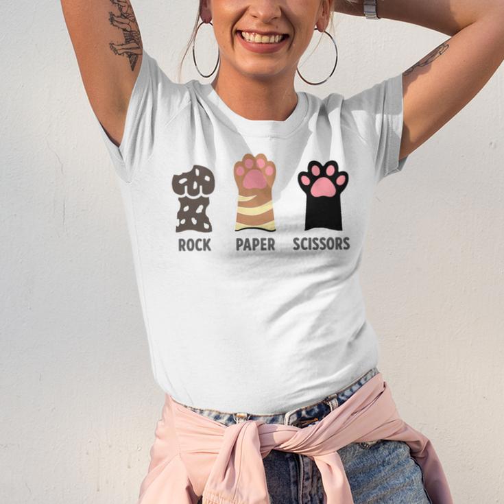 Rock Paper Scissors Hand Game Cute Paw Cat Introvert Unisex Jersey T-Shirt