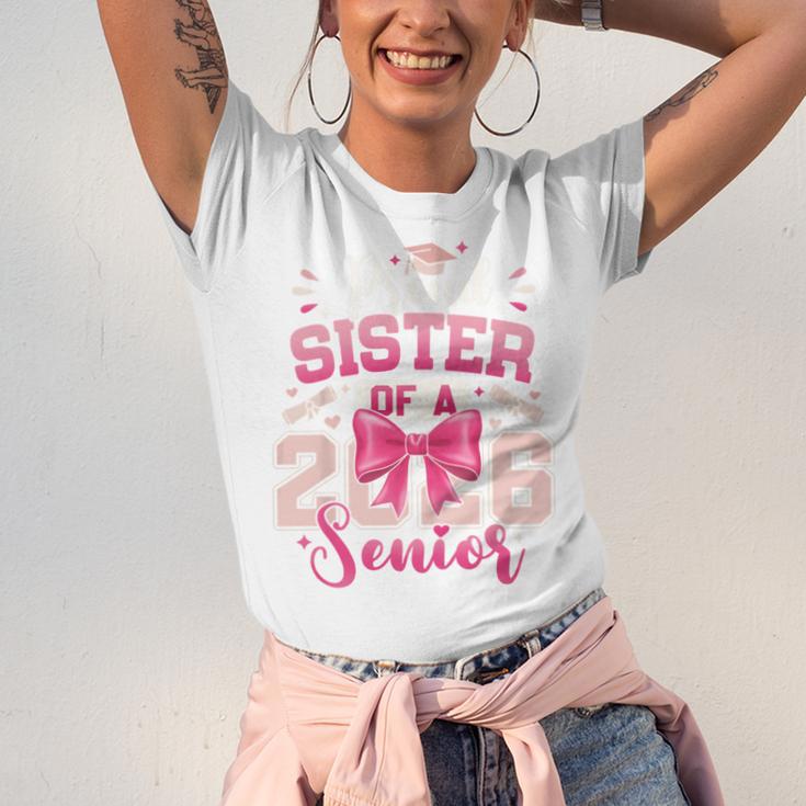 Senior 2026 Class Of 26 Coquette Pink Bow Graduation Sister Unisex Jersey T-Shirt