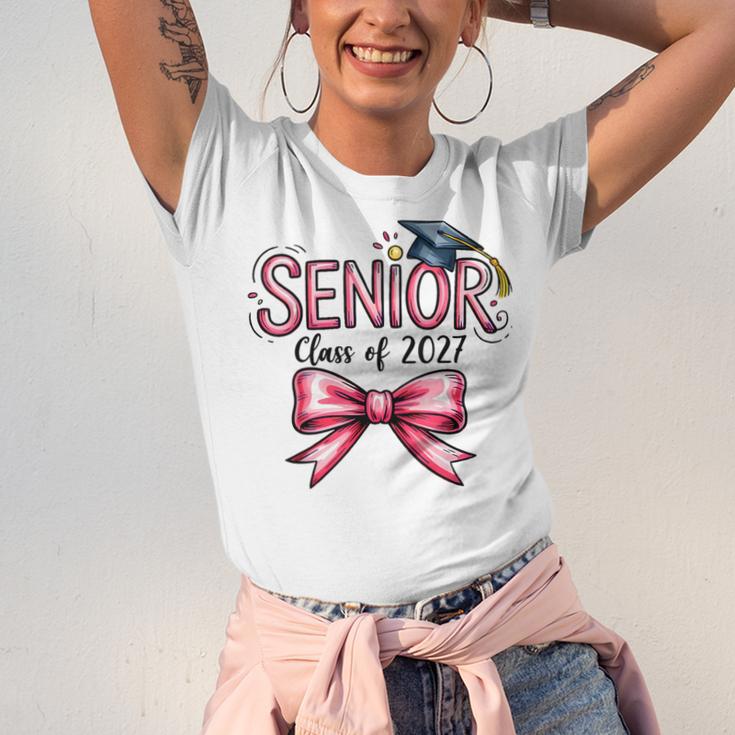 Senior Class Of 2027 Coquette Pink Bow Graduation 2027 Girls Unisex Jersey T-Shirt