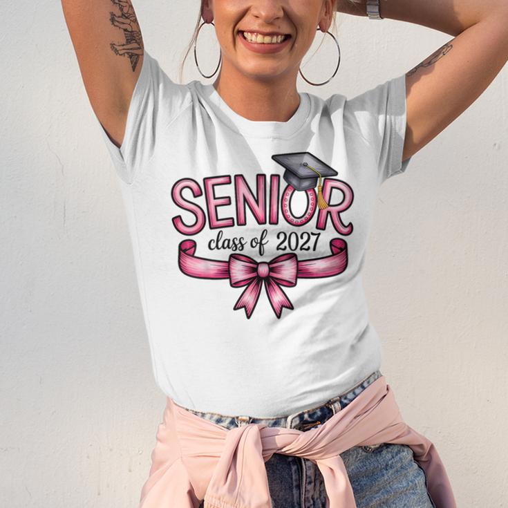 Senior Class Of 2027 Coquette Pink Bow Graduation 2027 Women Unisex Jersey T-Shirt