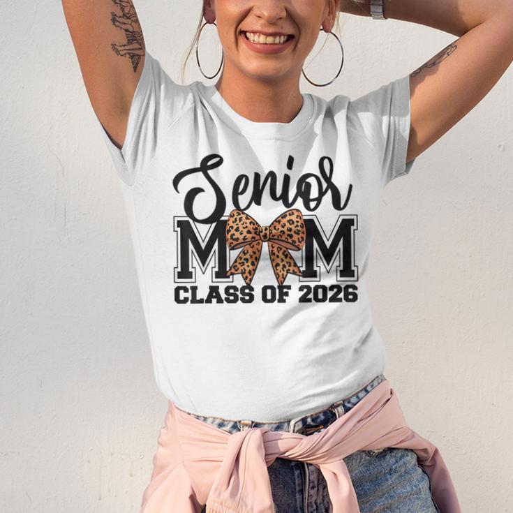Senior Mom Class Of 2026 Graduation Leopard Coquette Bow Unisex Jersey T-Shirt