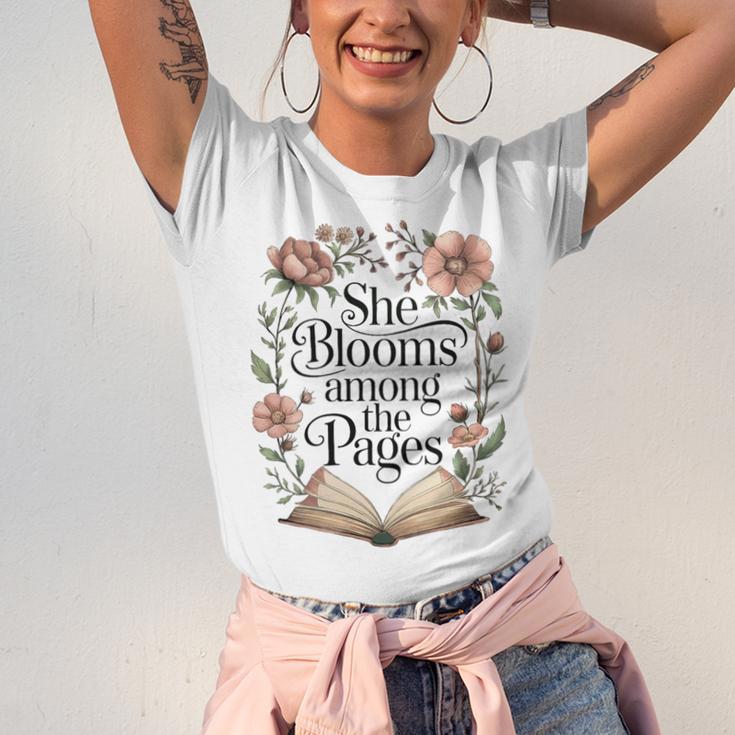 She Blooms Among The Pages Women Mom Wife Floral Book Lover Premium Tri-Blend Unisex Jersey T-Shirt She Blooms Among The Pages Women Mom Wife Floral Book Lover Premium Tri-Blend Unisex Jersey T-Shirt