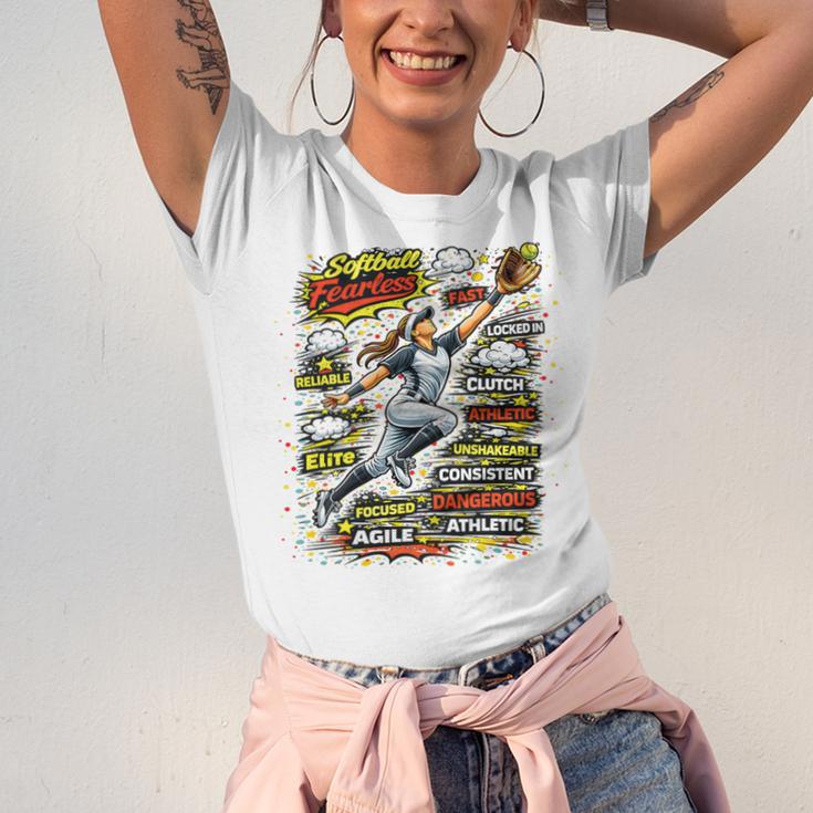 Softball Outfielder Best Traits Brave Retro Comic Book Art Premium Tri-Blend Unisex Jersey T-Shirt