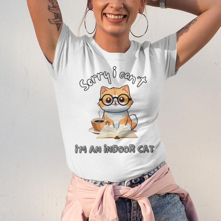 Sorry I Can't Indoor Cat Top For Introvert With Coffee Book Unisex Jersey T-Shirt Sorry I Can't Indoor Cat Top For Introvert With Coffee Book Unisex Jersey T-Shirt