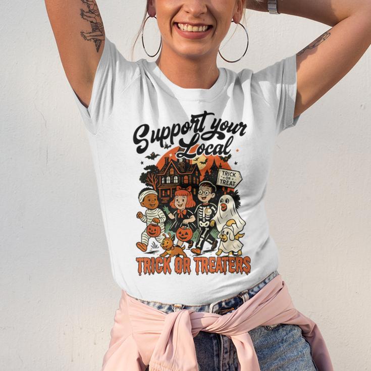 Support Your Local Trick Or Treaters Retro Spooky Nostalgia Unisex Jersey T-Shirt Support Your Local Trick Or Treaters Retro Spooky Nostalgia Unisex Jersey T-Shirt