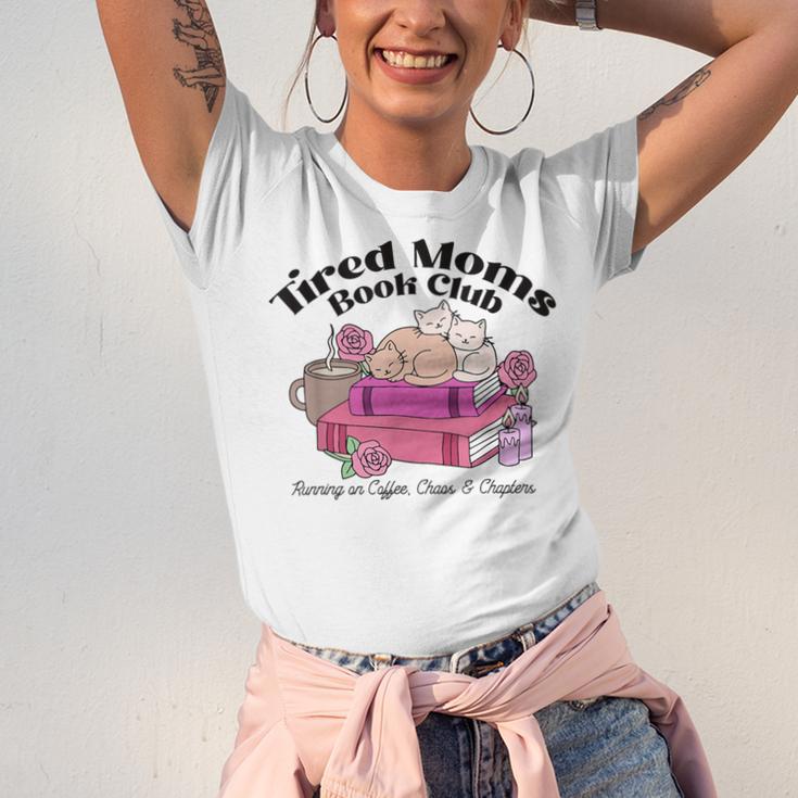 Tired Moms Book Club Running On Coffee Chaos And Chapter Cat Unisex Jersey T-Shirt