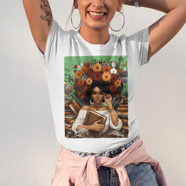 History Month Black Afro Girl Women Book Lovers Floral Unisex Jersey T-Shirt