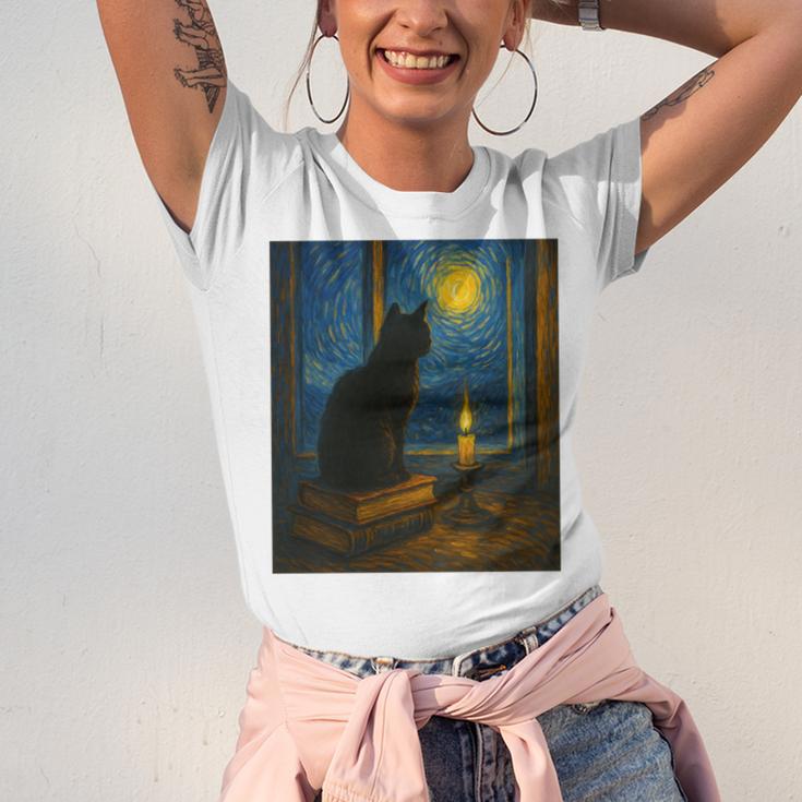 Van Gogh Starry Night Art Cat And Book Lovers Premium Tri-Blend Unisex Jersey T-Shirt