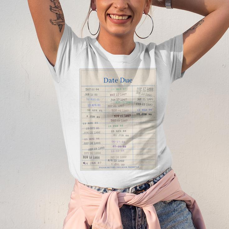 Vintage Library Due Date Card For Book Lovers Librarians Unisex Jersey T-Shirt Vintage Library Due Date Card For Book Lovers Librarians Unisex Jersey T-Shirt
