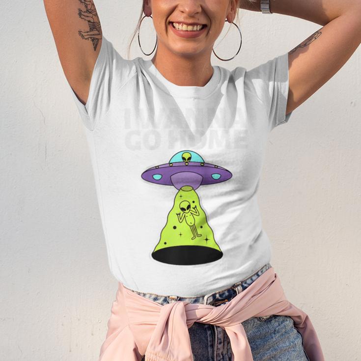 I Wanna Go Home Introvert UFO UAP Flying Saucer Trippy Alien Raglan Baseball Tee Unisex Jersey T-Shirt