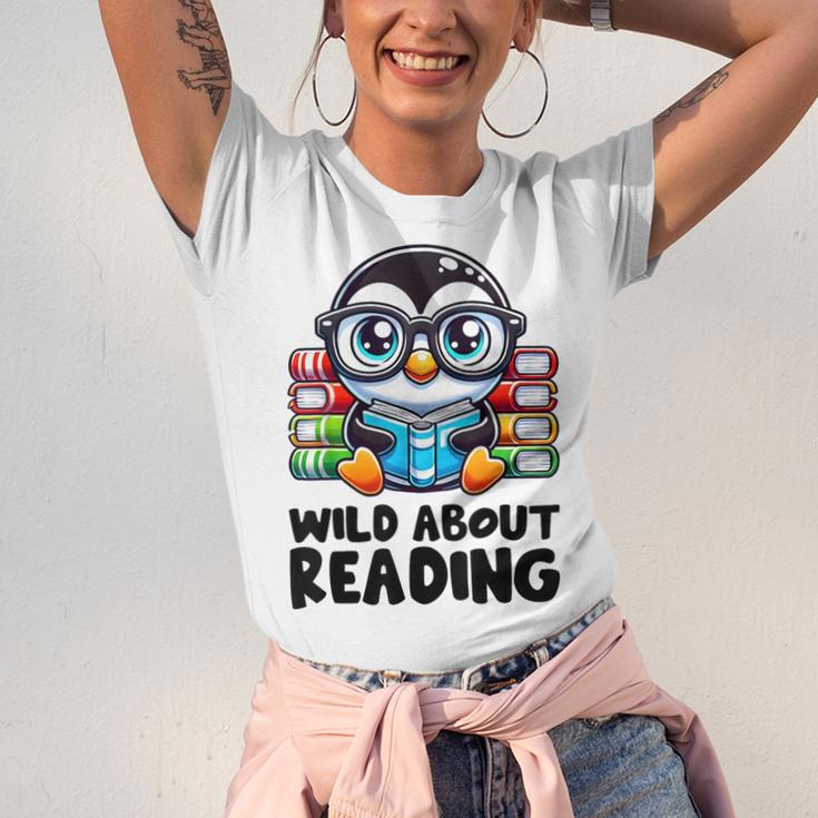 Wild About Reading Book Lover Penguin Unisex Jersey T-Shirt Wild About Reading Book Lover Penguin Unisex Jersey T-Shirt
