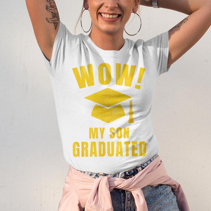 Wow My Son Graduated Mom Dad Of A Senior Graduation Unisex Jersey T-Shirt