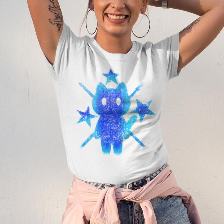 Yk2 Grunge Earthy Blue Cat With Stars Tomboy 90s Nostalgia Unisex Jersey T-Shirt Yk2 Grunge Earthy Blue Cat With Stars Tomboy 90s Nostalgia Unisex Jersey T-Shirt