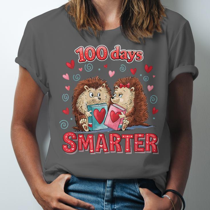100 Days Smarter Shirt Cute Hedgehog Love Books School Tee Unisex Jersey T-Shirt