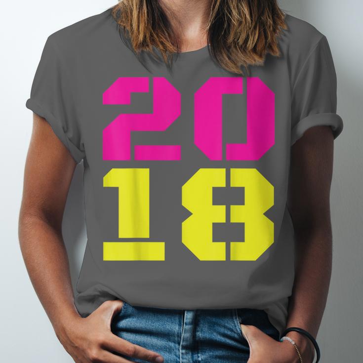 2018 Big Neon Numbers For The New Year Or Graduation Unisex Jersey T-Shirt