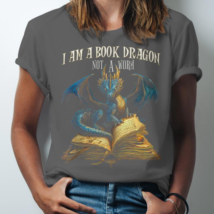 3 Bookish Quote I Am a Book Dragon Not a Worm Reading Book Unisex Jersey T-Shirt