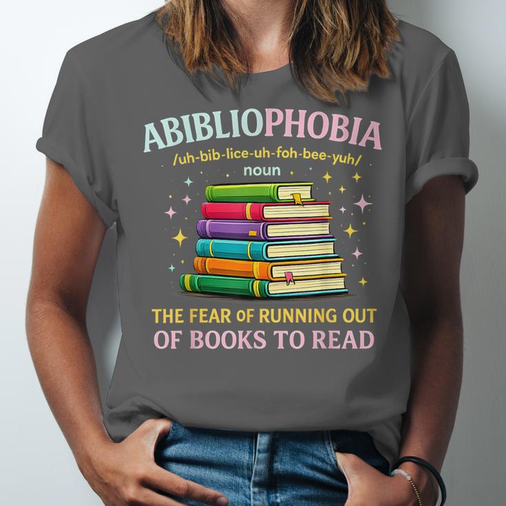 Abibliophobia Bibliophilia Abibliophobia Book Lovers Unisex Jersey T-Shirt