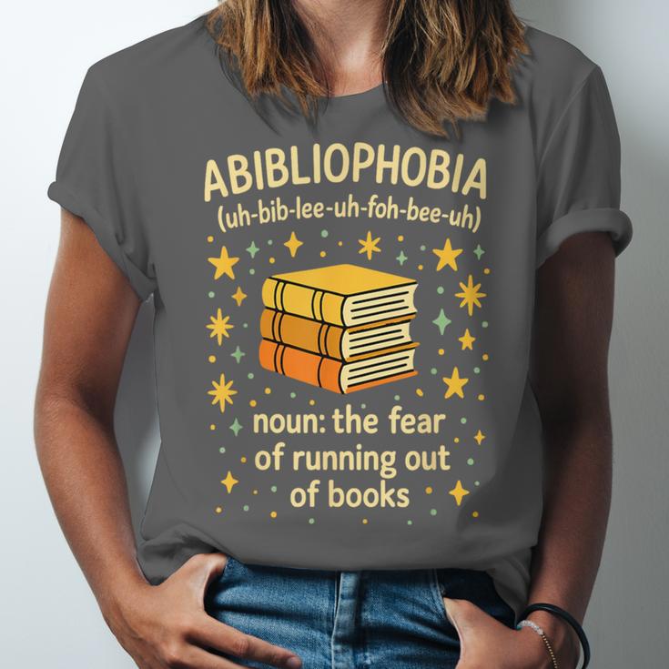 Abibliophobia Book Lover Reading Humor Graphic Unisex Jersey T-Shirt Abibliophobia Book Lover Reading Humor Graphic Unisex Jersey T-Shirt