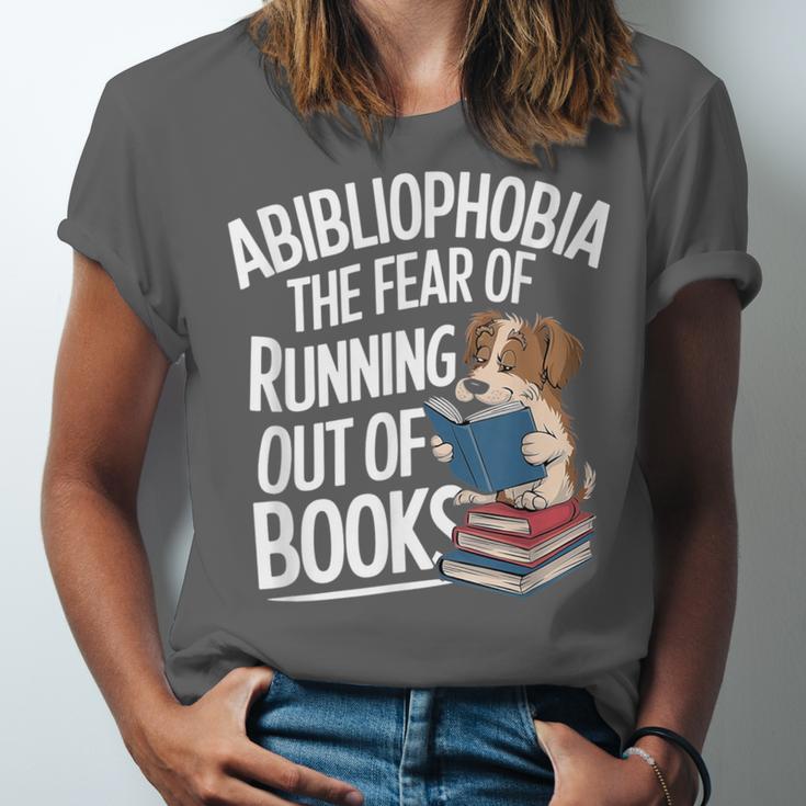 Abibliophobia Dog Book Lover Library Unisex Jersey T-Shirt