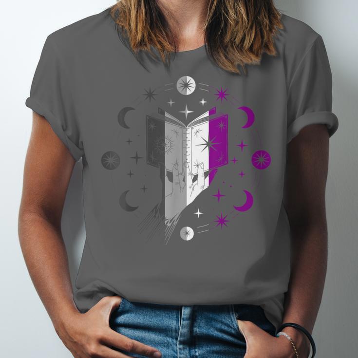 Ace Pride Book With Stars Moons And Magic Hand Unisex Jersey T-Shirt