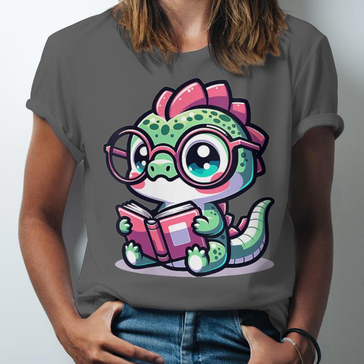 Adorable Book Lover Basilisk With Reading Glasses Cute Unisex Jersey T-Shirt