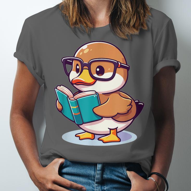 Adorable Book Lover Mallard Duck With Reading Glasses Cute Unisex Jersey T-Shirt