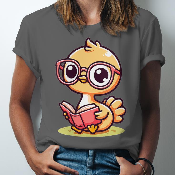 Adorable Book Lover Ostrich With Reading Glasses Cute Unisex Jersey T-Shirt