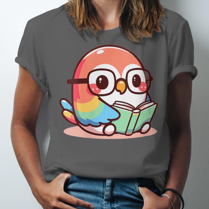 Adorable Book Lover Parrot With Reading Glasses Cute Unisex Jersey T-Shirt
