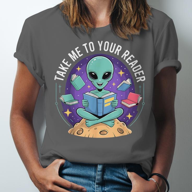 Alien Reader Reading Teacher Librarian Book Lover Unisex Jersey T-Shirt
