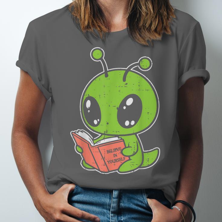 Alien Reading Book Believe In Yourself Kids Women Men Unisex Jersey T-Shirt