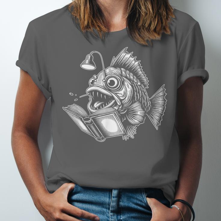 Anglerfish Reading Book Art Unisex Jersey T-Shirt