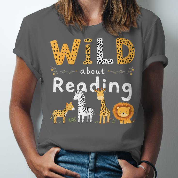 Animal Print Read A Book Character Kids Wild About Reading Unisex Jersey T-Shirt