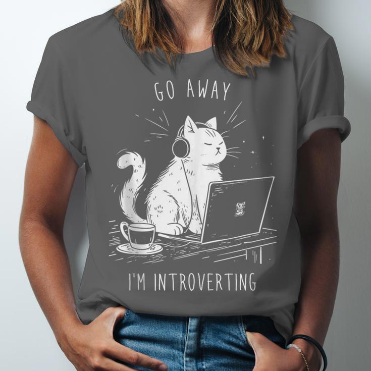 Antisocial Introvert Cat With Coffee On Computer Emo Goth Unisex Jersey T-Shirt