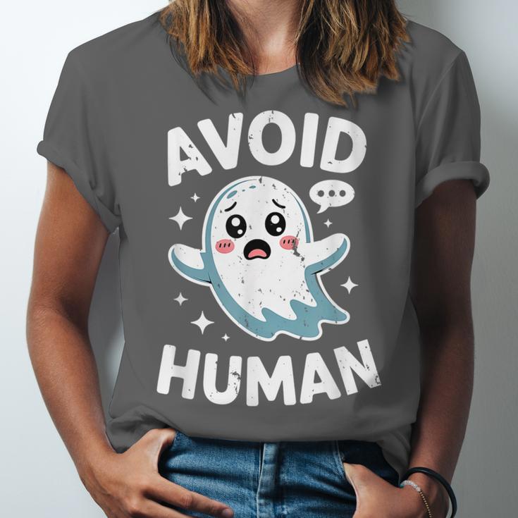 Avoid Humans Cute Kawaii Pastel Ghost Introvert Saying Unisex Jersey T-Shirt