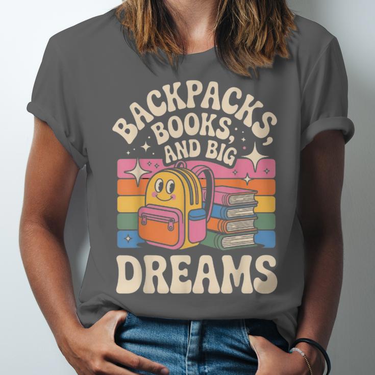 Backpacks Books And Big Dreams Cute Back To School Unisex Jersey T-Shirt
