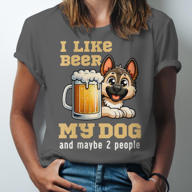 I Like Beer My Dog And Maybe 2 People Introvert Pun Unisex Jersey T-Shirt