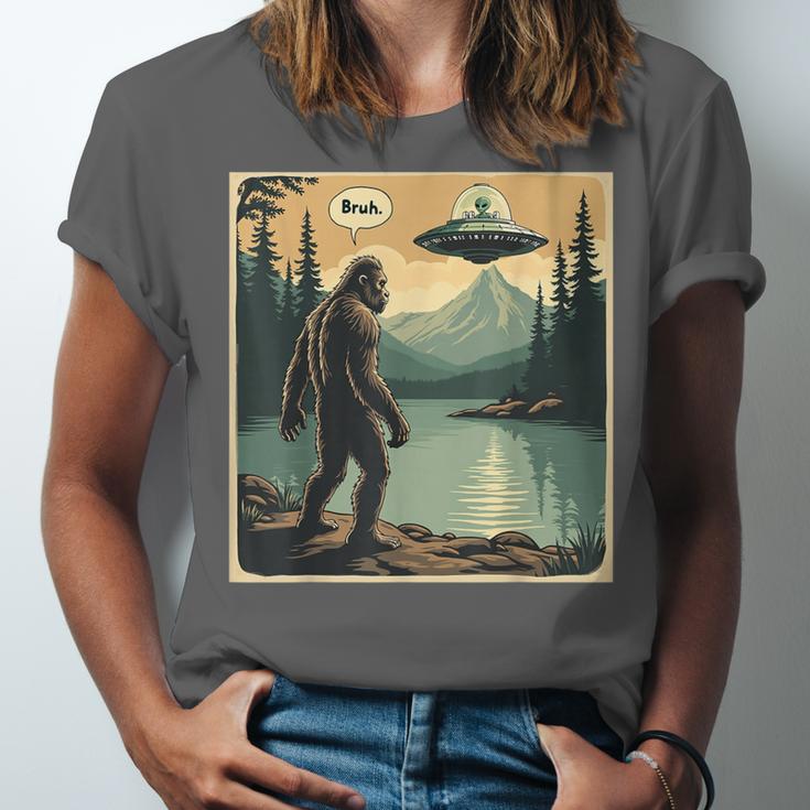 Bigfoot Sasquatch Alien Spaceship UFO Introvert Bruh Unisex Jersey T-Shirt Bigfoot Sasquatch Alien Spaceship UFO Introvert Bruh Unisex Jersey T-Shirt