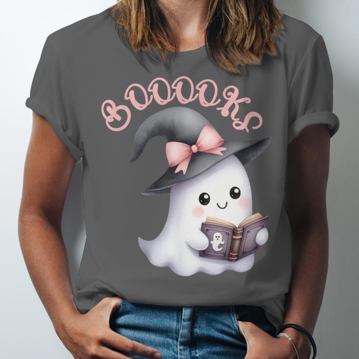 Boo Ghost Books Coquette Bow Halloween Women School Teacher Unisex Jersey T-Shirt Boo Ghost Books Coquette Bow Halloween Women School Teacher Unisex Jersey T-Shirt