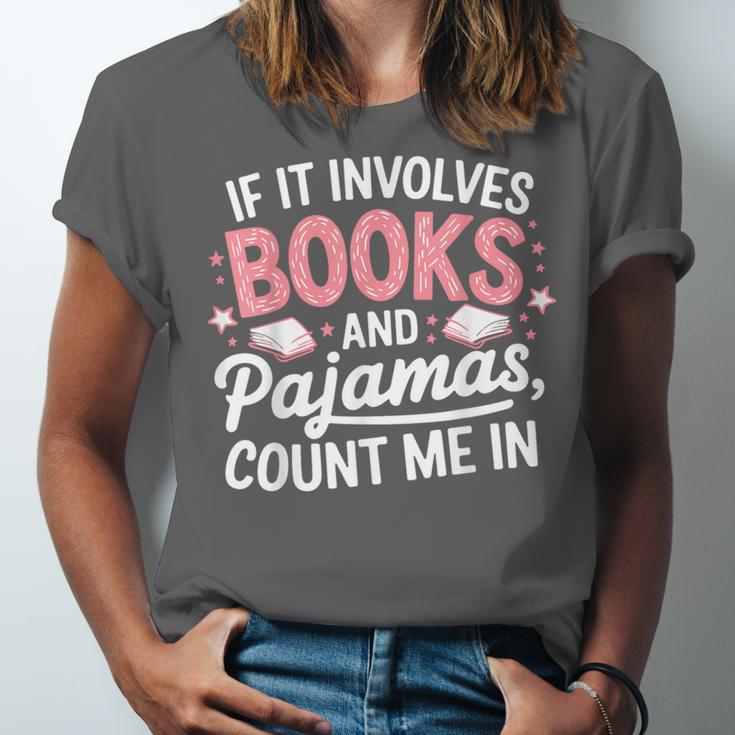 Book & Pajamas Humorous Book Lover Reading Bedtime Unisex Jersey T-Shirt