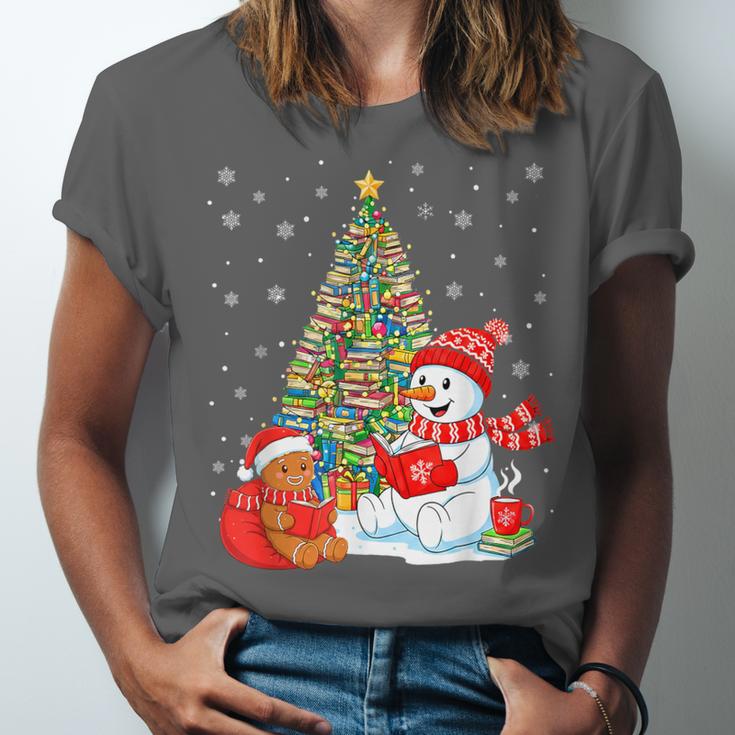 Book Christmas Tree Bookworm Gingerbread Man Snowman Reading Unisex Jersey T-Shirt Book Christmas Tree Bookworm Gingerbread Man Snowman Reading Unisex Jersey T-Shirt